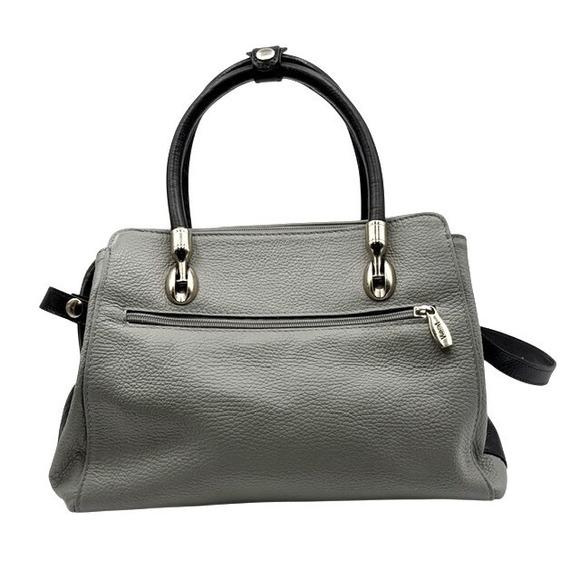 Valentina Italy Leather Satchel Handbag Grey Brown Top Handle Shoulder Bag - Picture 5 of 12